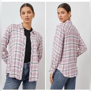 Rails Hunter Lavender Dusty Charcoal plaid button down Shirt Size M